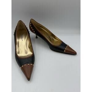 Dolce & Gabbana Studded Leather Kitten Heels Black Brown Made In Italy Sz 38